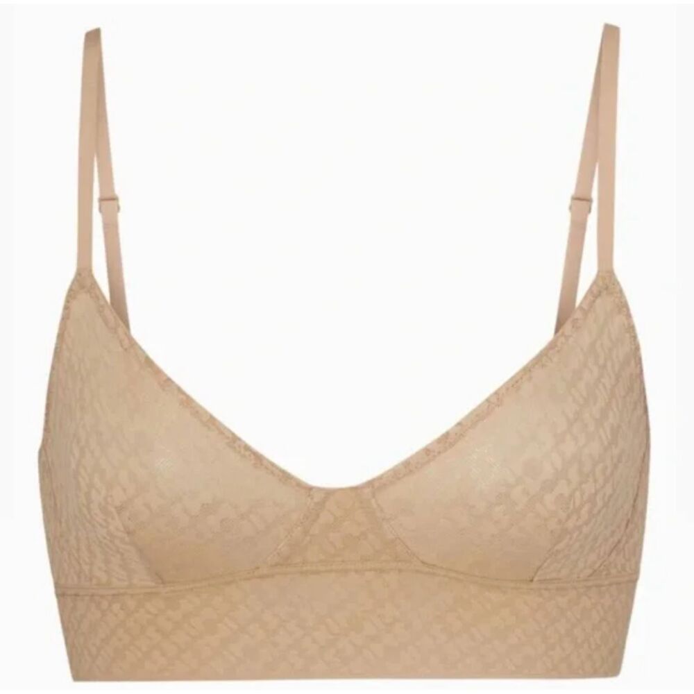 BNWT Women SKIMS Logo Mesh Triangle Bralette in Clay Size Extra Small